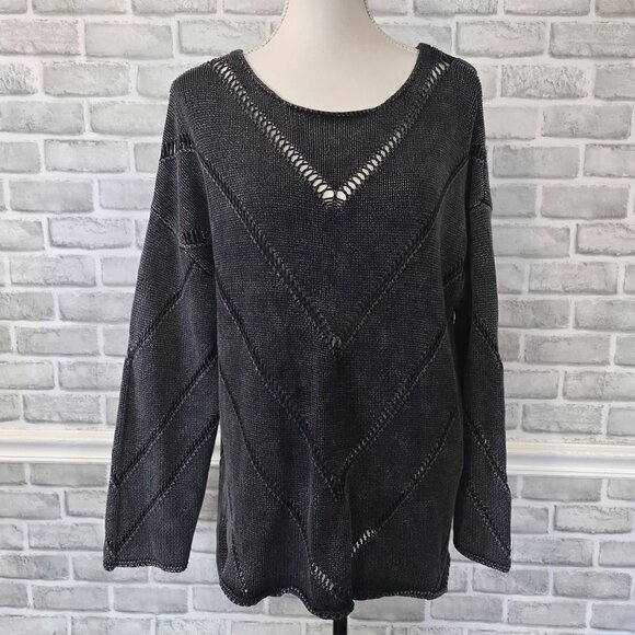Buckle BKE Washed Chevron Sweater Oversized Gray Large Cozy Cabincore Layers - Picture 1 of 8